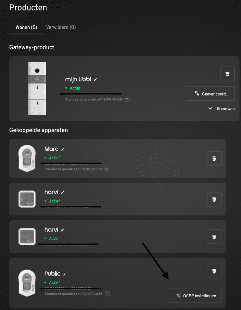Stappen om OCPP te activeren: